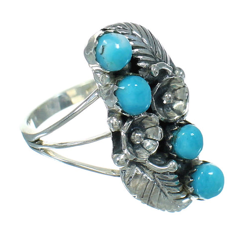 Silver Southwestern Turquoise Flower Ring Size 6 QX84383